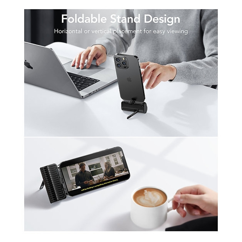 Veger PowerBank PlugOn-C Pro - Φορητή Μπαταρία Φόρτισης με Ενσωματωμένο Type-C και KickStand - 5000mAh - 20W - Black (W0558)