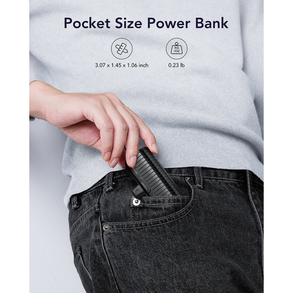 Veger PowerBank PlugOn-L Pro - Φορητή Μπαταρία Φόρτισης με Ενσωματωμένο Lightning και KickStand - 5000mAh - 20W - Black (W0558P)