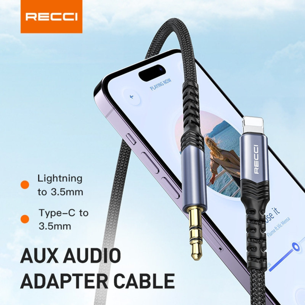 Recci RDS-A26 Audio Cable - Καλώδιο Ήχου Lightning (Male) σε AUX Mini Jack 3.5mm (Male) - 120cm - Black (6955482523339)