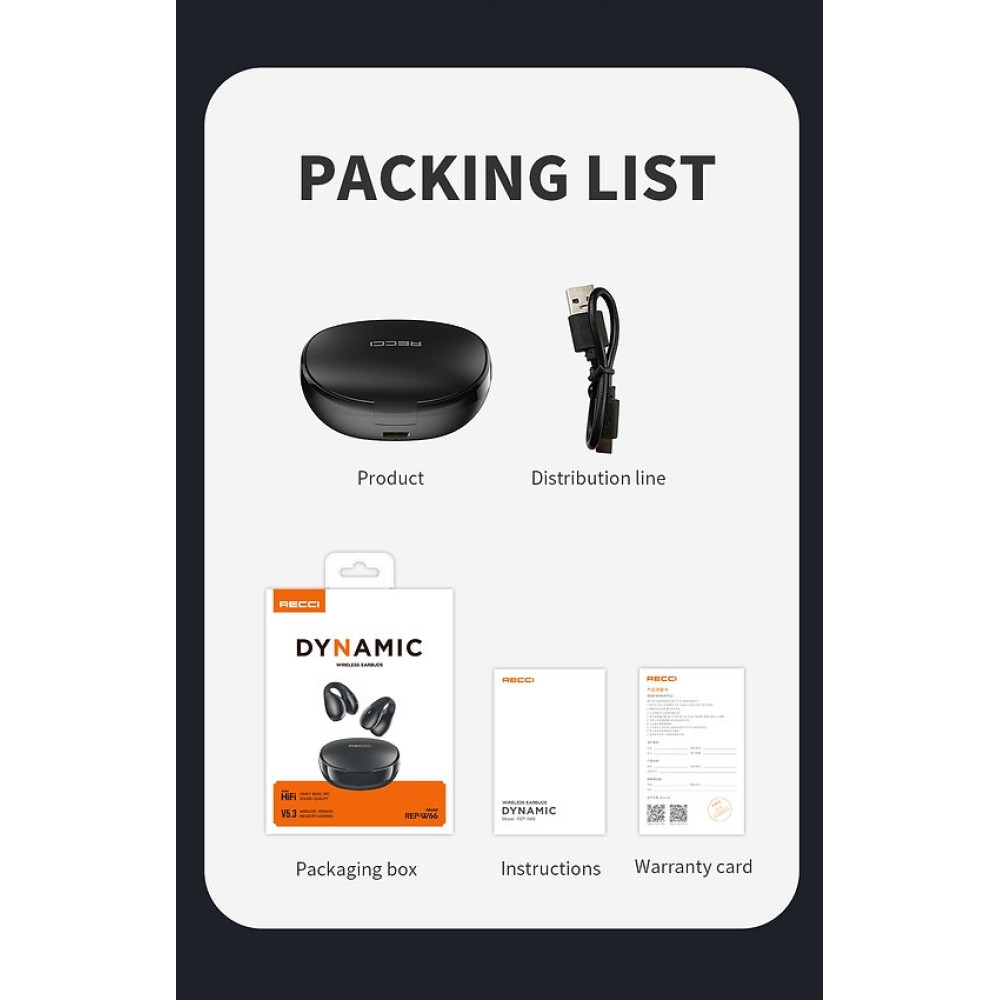 Recci REP-W66 Dynamic Wireless Earbuds - Ασύρματα Ακουστικά Bluetooth με Θήκη Φόρτισης - Black (6955482521441)
