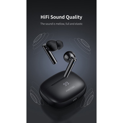 Recci REP-W77 Warrior TWS ANC Wireless Earphones - Ασύρματα Ακουστικά Bluetooth με Θήκη Φόρτισης - Black (6955482526941)