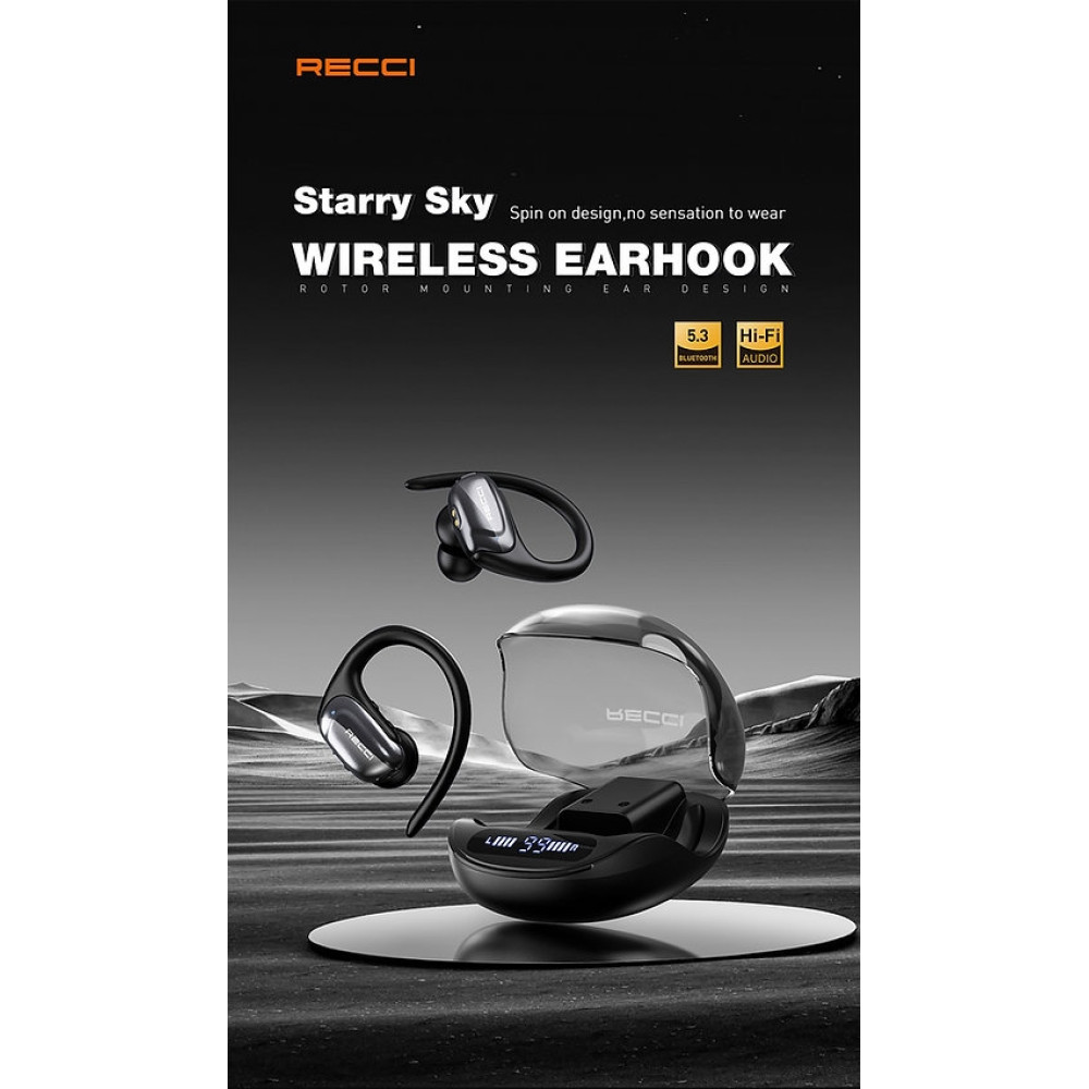 Recci REP-W71 Starry Sky Wireless Earhook - Ασύρματα Ακουστικά Bluetooth με Θήκη Φόρτισης - Black (6955482526132)