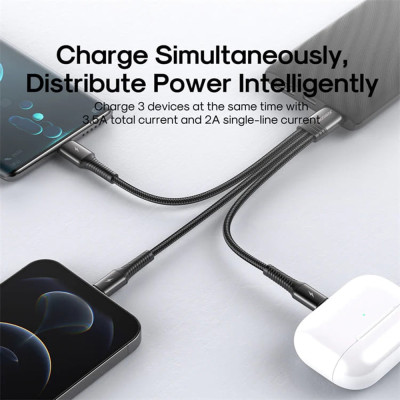 Joyroom 3 in 1 S-01530G10 - Καλώδιο Φόρτισης USB-A σε 1 x Type-C / 2 x Lightning - 15cm - 3.5A - Black (6941237187581)