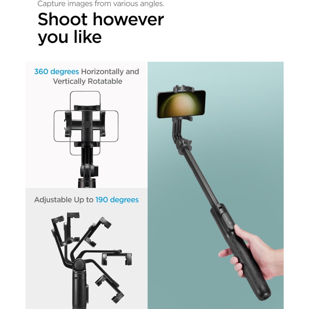 Spigen S560W Bluetooth Selfie Stick Tripod - Ασύρματο Bluetooth Selfie Stick και Τρίποδο με Τηλεχειριστήριο - Black (AMP05813)