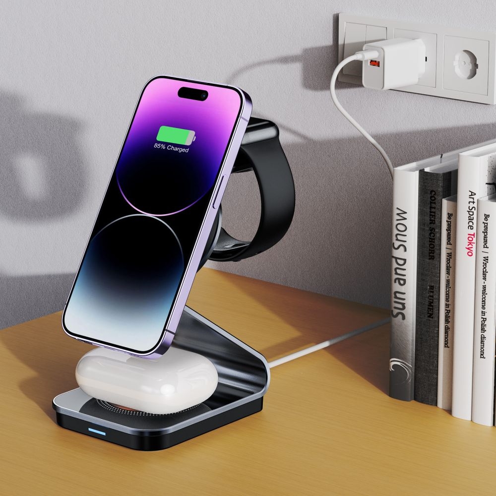 Tech-Protect A29 3 in 1 Magnetic MagSafe Wireless Charger - Βάση Ασύρματης Φόρτισης MagSafe για iPhone 16 / 15 / 14 / 13 / 12 / AirPods / Apple Watch - 15W - Black (9490713935774)