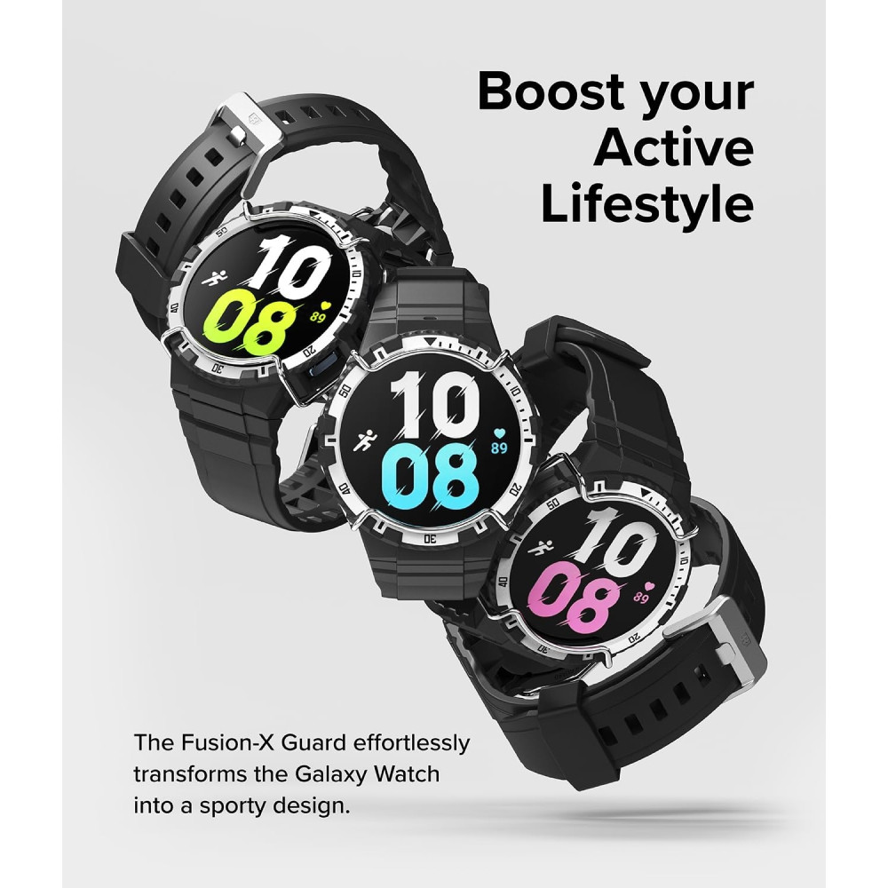 Ringke Fusion X Guard - Σετ Θήκη με Λουράκι / Σκληρή Στεφάνη Bezel & Προστατευτικό Σύρμα από Ανοξείδωτο Ατσάλι - Samsung Galaxy Watch 5 / 4 44mm - White (8809881269047)