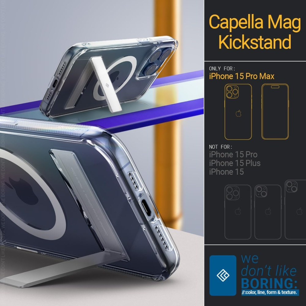 Θήκη Apple iPhone 15 Pro Max - Caseology Capella Mag Kickstand Διάφανη Ανθεκτική με MagSase & Kickstand - Clear / White (ACS06622)