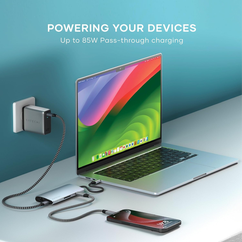 Satechi USB-C Multiport Adapter 8K With Ethernet V3 - Αντάπτορας με 4 x Type-C 3.2 / 1 x Type-C PD 85W / 1 x HDMI 8K 30Hz / 1 x Ethernet / 1 x SD 4.0 - Silver (ST-P8KES)
