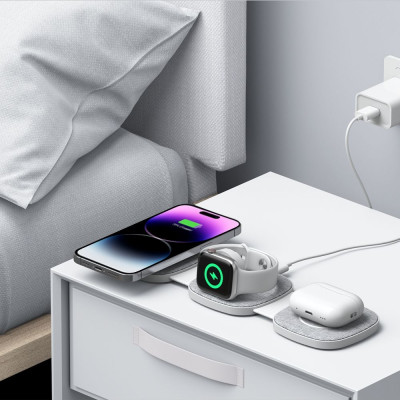 Tech-Protect A32 3 in 1 Wireless Charger - Αναδιπλούμενος Μαγνητικός Ασύρματος Φορτιστής MagSafe για iPhone 16 / 15 / 14 / 13 / 12 / Airpods / Apple Watch - 15W - Grey (5906302308255)