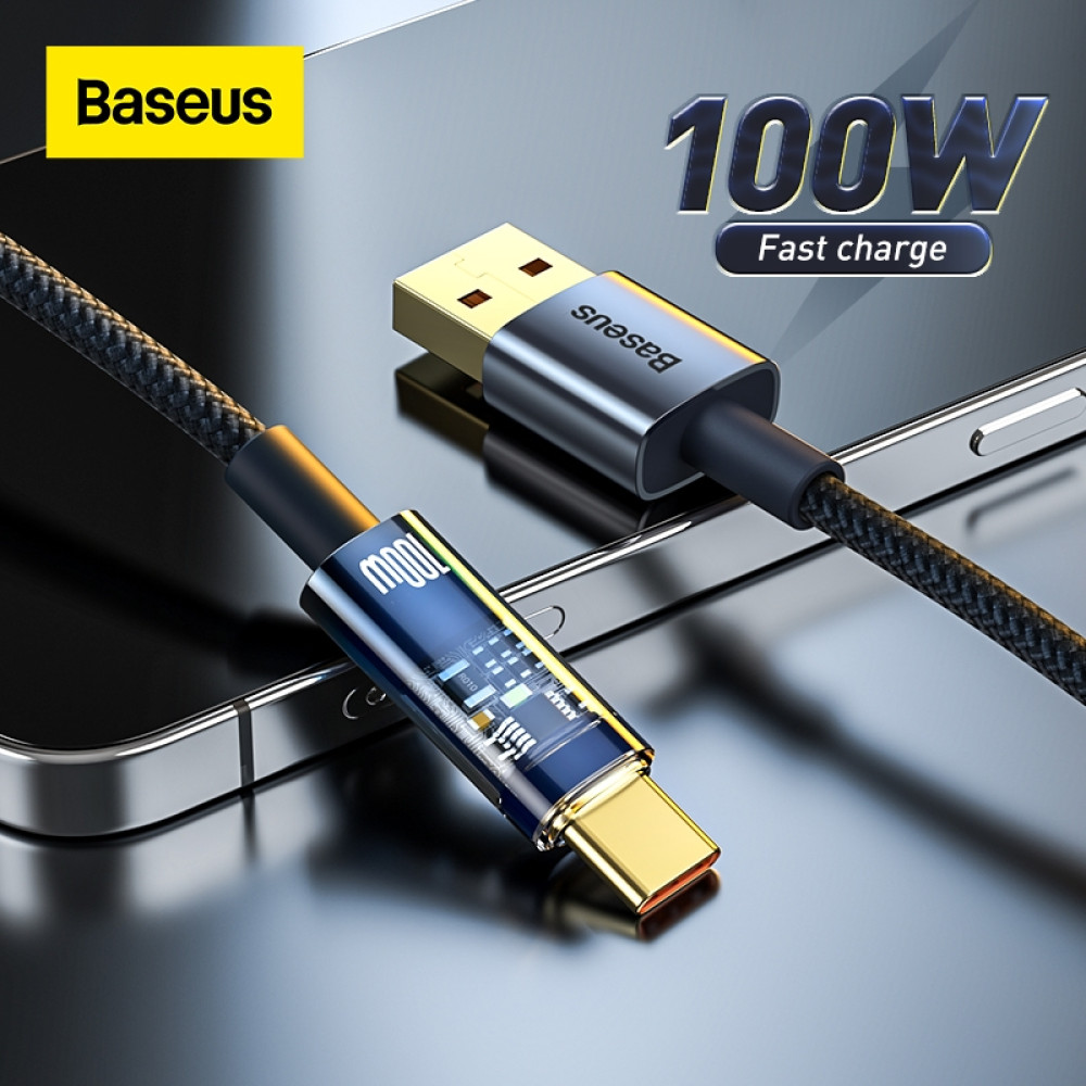 Baseus Explorer Series Auto Power-Off - Καλώδιο Γρήγορης Φόρτισης και Μεταφοράς Δεδομένων USB-A σε Type-C - 100cm - 100W - Black (CATS000201)