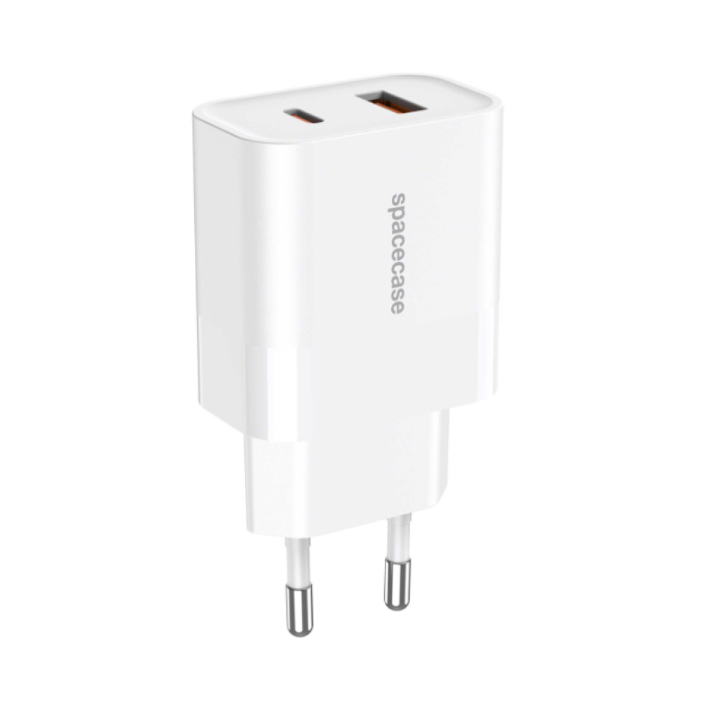 Spacecase SC002W Dual Port USB Charger - Ταχυφορτιστής Ταξιδιού / Αντάπτορας με 1 x USB-A / 1 x Type-C - 20W - White (5905719105150)