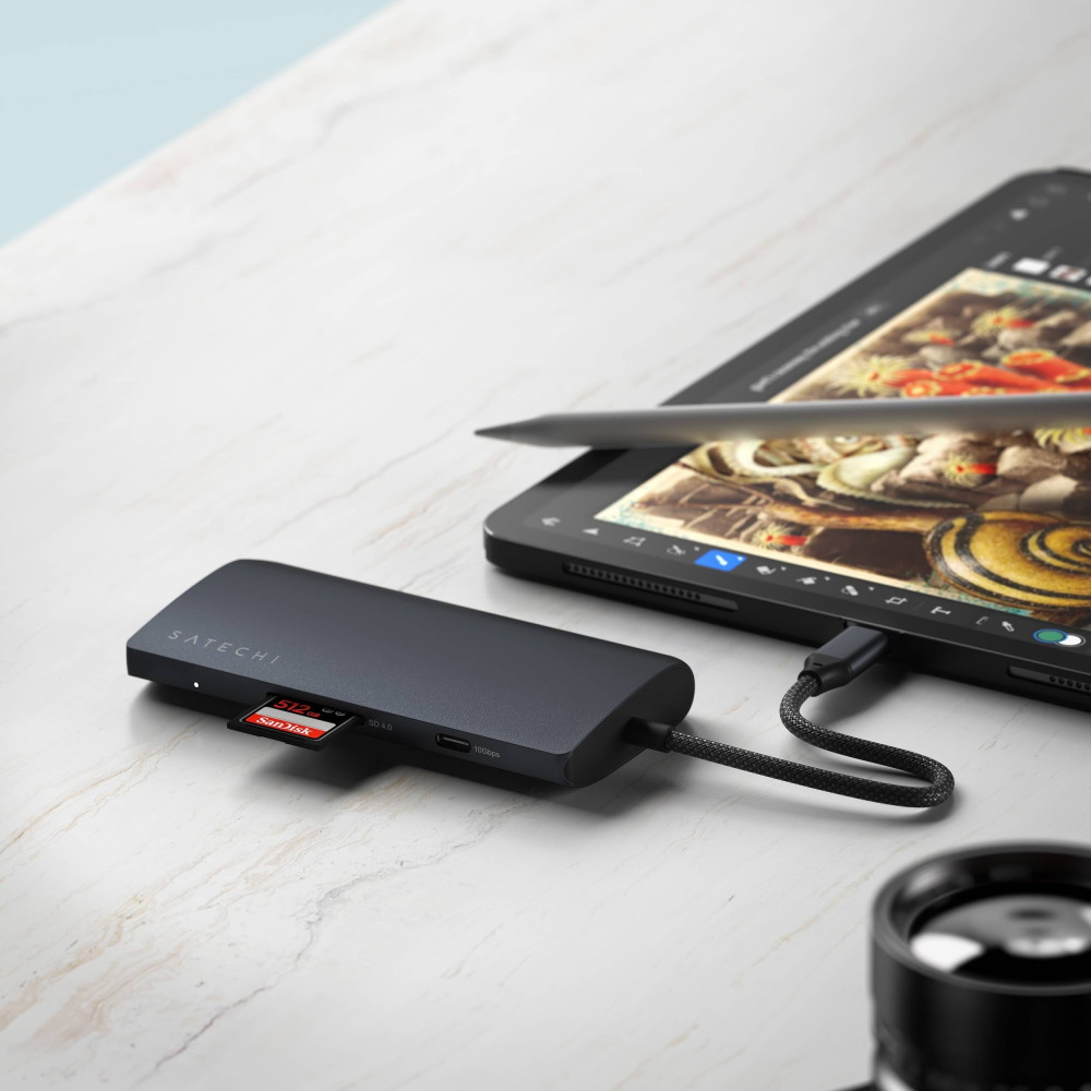 Satechi USB-C Multiport Adapter 8K With Ethernet V3 - Αντάπτορας με 4 x Type-C 3.2 / 1 x Type-C PD 85W / 1 x HDMI 8K 30Hz / 1 x Ethernet / 1 x SD 4.0 - Midnight (ST-P8KED)