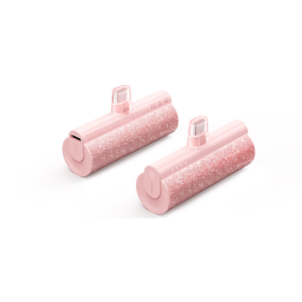 Veger PowerBank Lipstick-L W0573P - Φορητή Μπαταρία Φόρτισης με Ενσωματωμένο 1 x Lightning (Male) & 1 x Type-C (Female) - 5000mAh - 12W - Gold Purple (6970453558530)