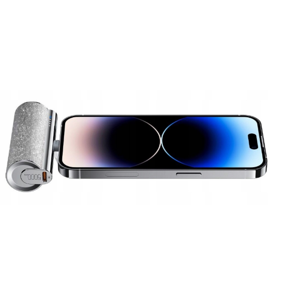 Veger PowerBank Lipstick-L W0573P - Φορητή Μπαταρία Φόρτισης με Ενσωματωμένο 1 x Lightning (Male) & 1 x Type-C (Female) - 5000mAh - 12W - Silver (6970453558523)