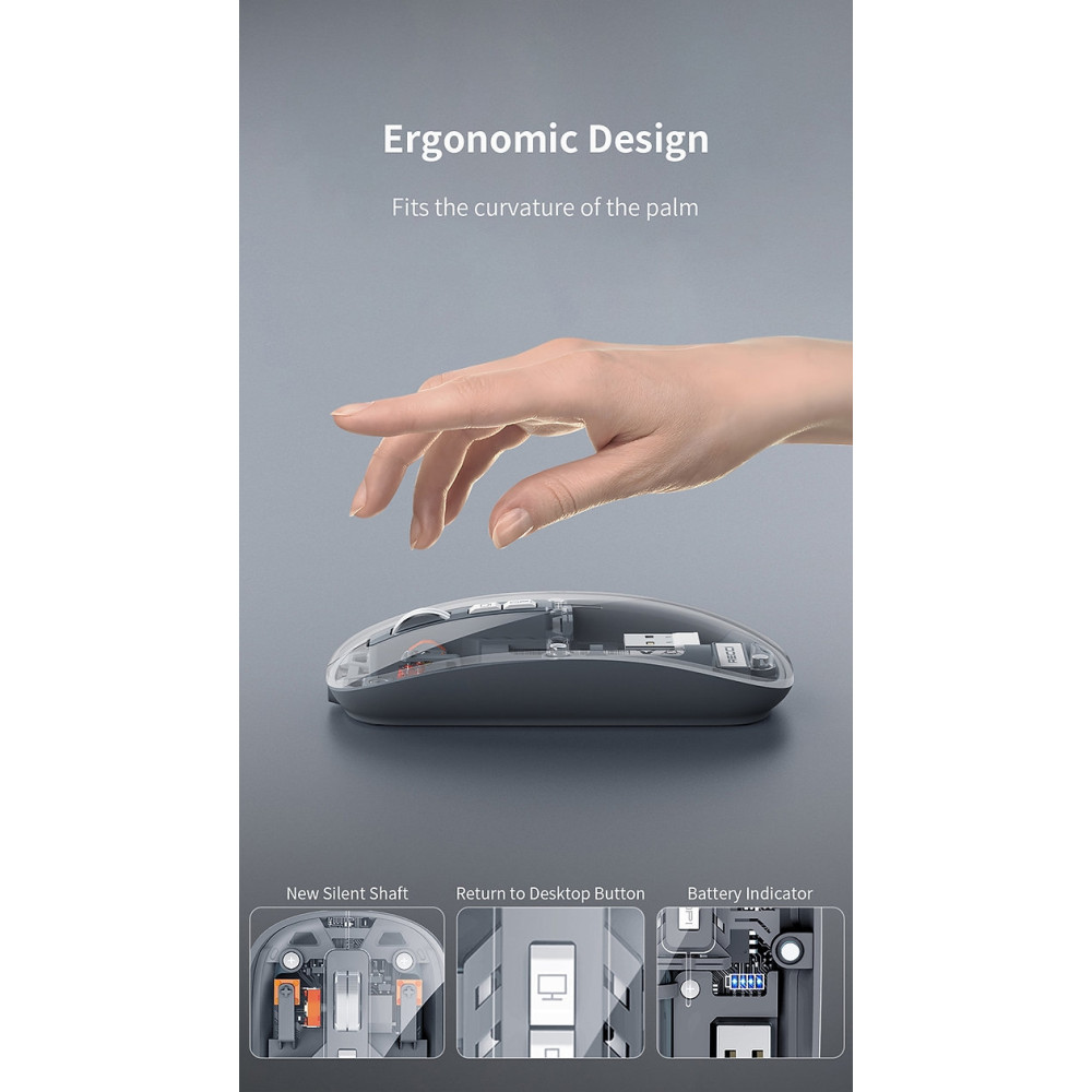 Recci RCS-M01 Space Capsule Multimode Wireless Mouse - Ασύρματο Διάφανο Ποντίκι - Grey (6955482525203)