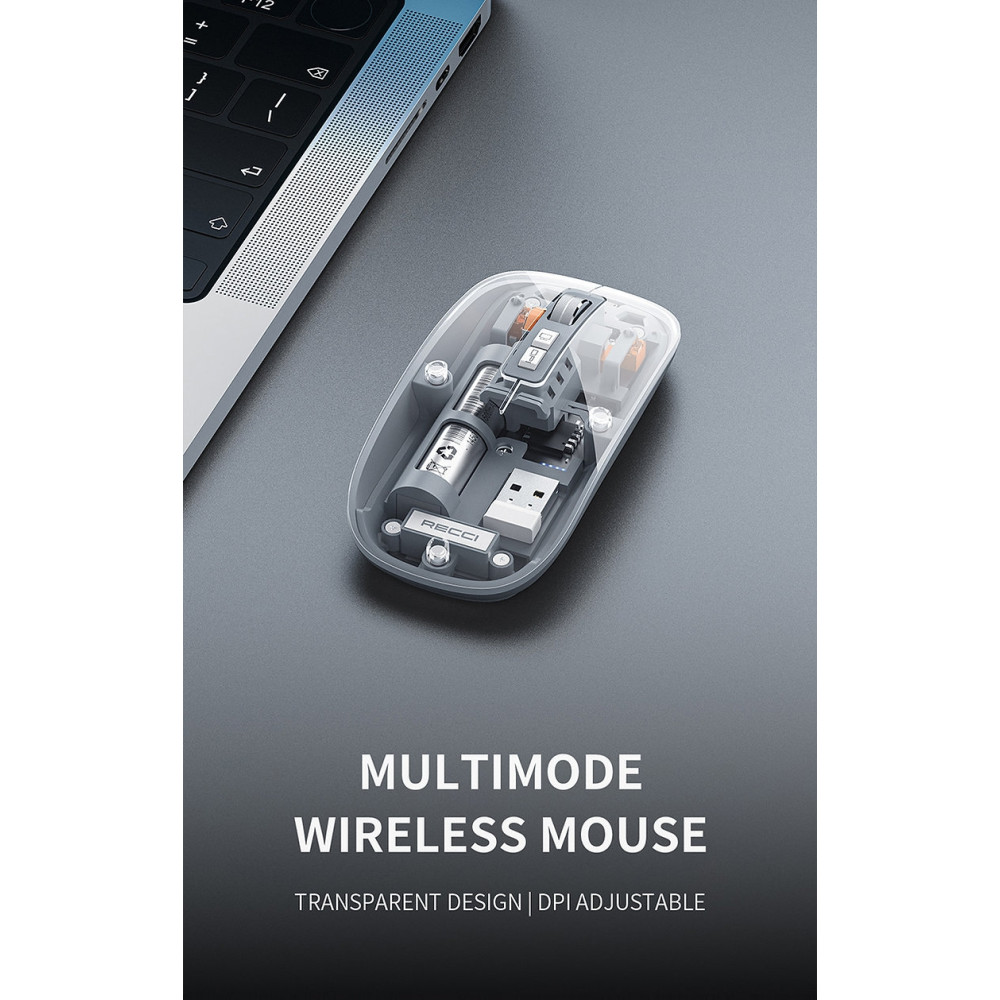 Recci RCS-M01 Space Capsule Multimode Wireless Mouse - Ασύρματο Διάφανο Ποντίκι - Grey (6955482525203)