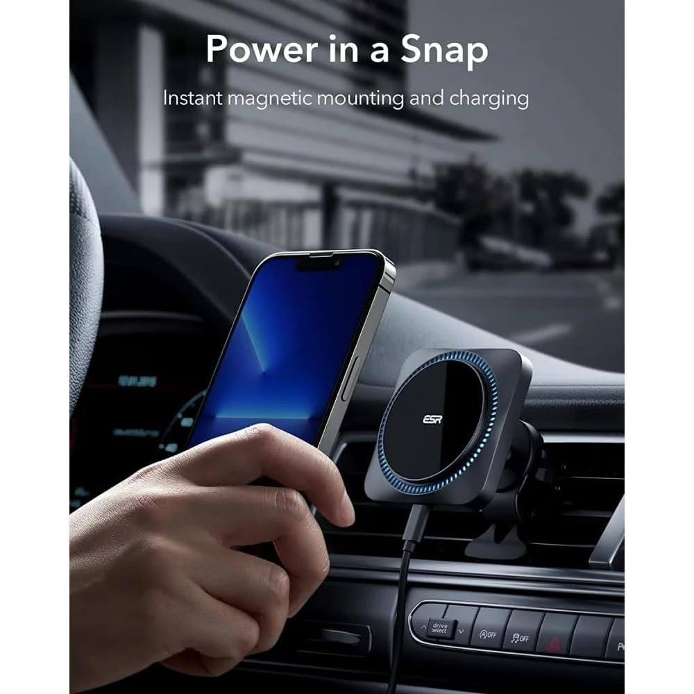 ESR HaloLock Wireless Car Charger with CryoBoost - Μαγνητική Βάση Ασύρματης Φόρτισης MagSafe για Αεραγωγούς Αυτοκινήτου - 7.5W - Frosted Onyx (4894240132746)