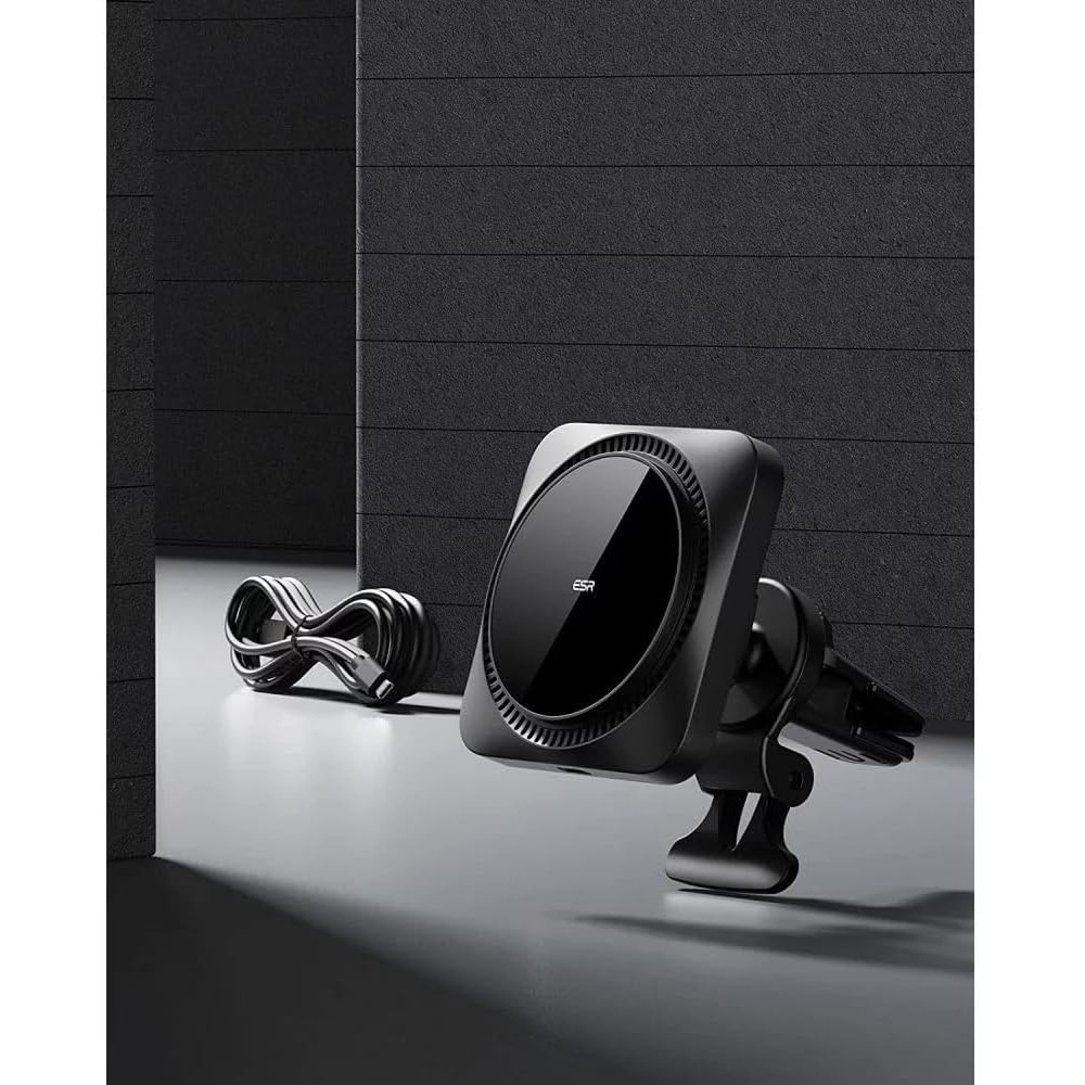 ESR HaloLock Wireless Car Charger with CryoBoost - Μαγνητική Βάση Ασύρματης Φόρτισης MagSafe για Αεραγωγούς Αυτοκινήτου - 7.5W - Frosted Onyx (4894240132746)