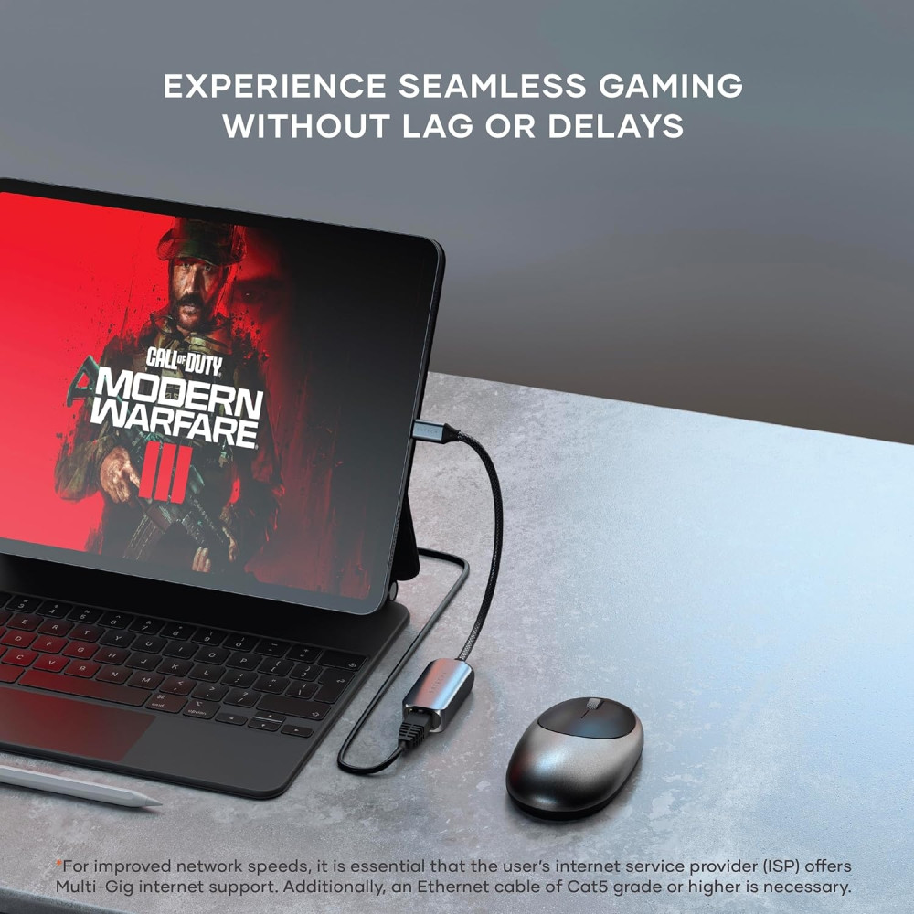 Satechi USB-C To 2.5 Gigabit Ethernet Adapter - Αντάπτορας Type-C (male) σε 2.5 Gigabit Ethernet (female) - 20cm - Space Grey (ST-AE25M)