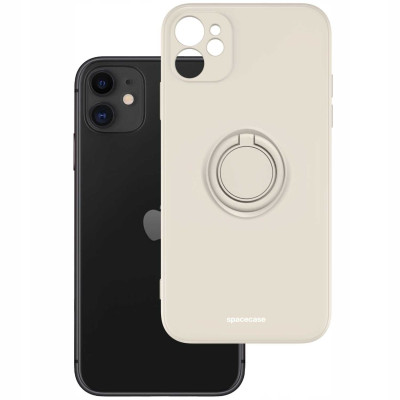 Spacecase Silicone Ring - Θήκη Σιλικόνης με Μεταλλικό Μαγνητικό Ring Holder - Apple iPhone 11 - Bone (5905719013110)