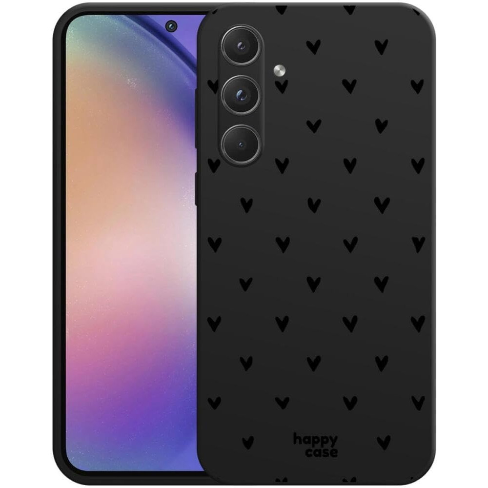 Θήκη Σιλικόνης - Samsung Galaxy A55 - HappyCase - Hearts Black Print (8719246449703)