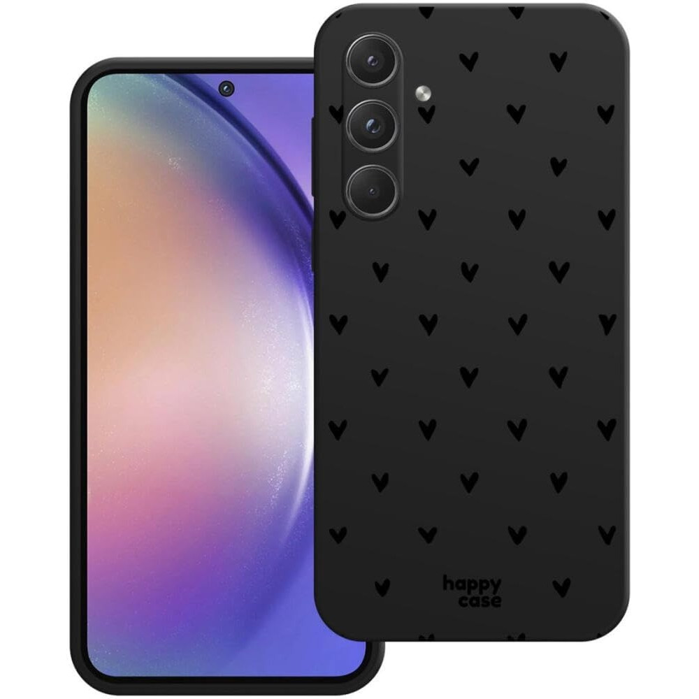 Θήκη Σιλικόνης - Samsung Galaxy A55 - HappyCase - Hearts Black Print (8719246449703)