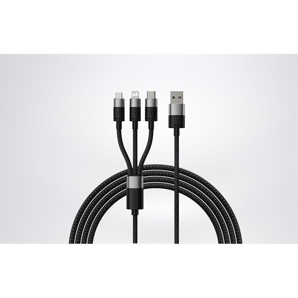 Baseus 3 in 1 StarSpeed Series - Καλώδιο Φόρτισης και Μεταφοράς Δεδομένων USB-A σε Lightning / Type-C / MicroUSB - 120cm - 3.5A - Black (CAXS000001)