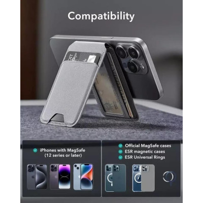 ESR HaloLock Wallet Stand - MagSafe Θήκη - Πορτοφόλι για Κάρτες / Αναδιπλούμενη Βάση από Vegan Δέρμα - Natural Titanium (4894240191996)