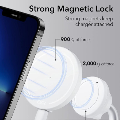 ESR HaloLock Shift Wireless Charger - Μαγνητική Βάση Ασύρματης Φόρτισης MagSafe με Αποσπώμενο Ασύρματο Φορτιστή MagSafe - 15W - White (4894240132197)