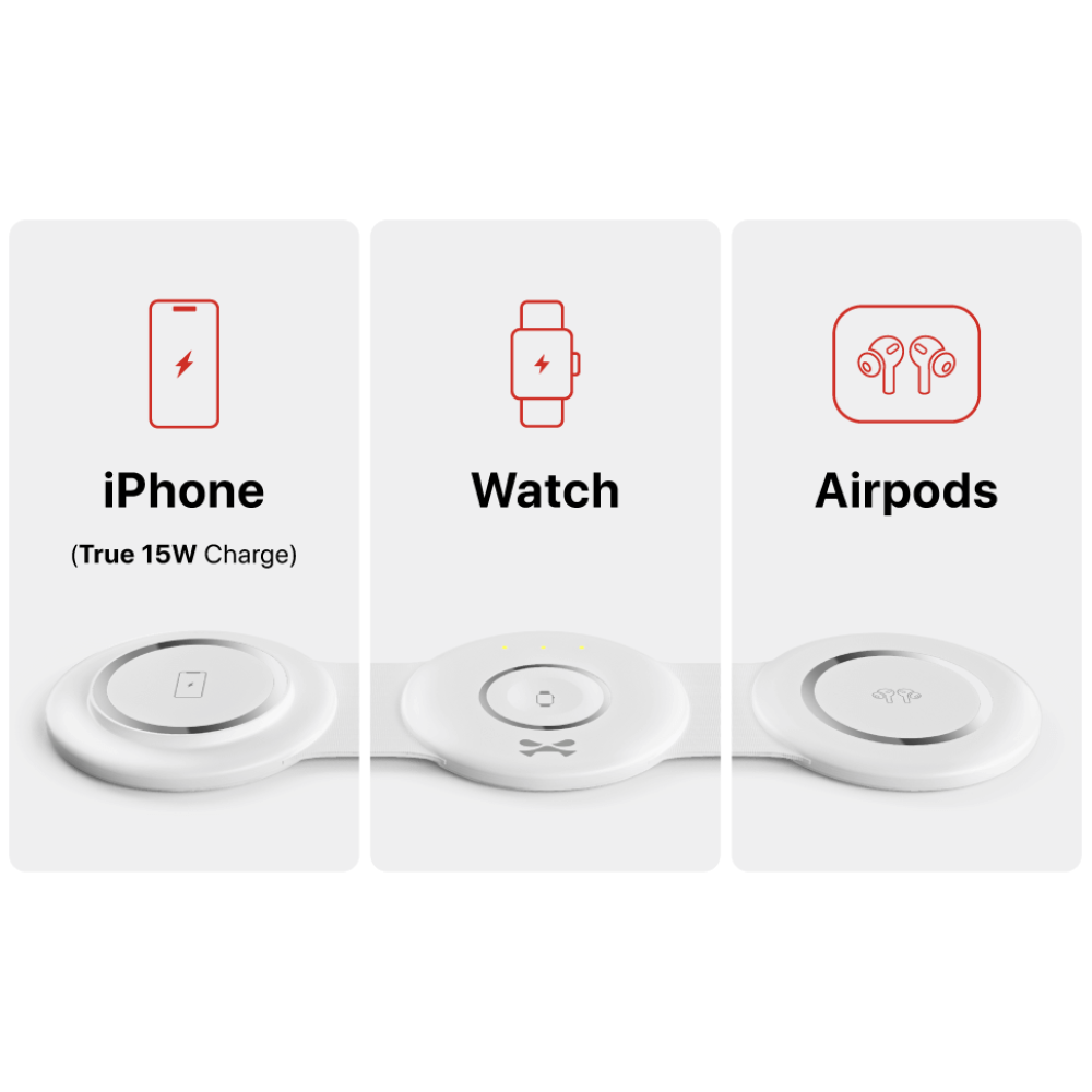 Ghostek NRGStation 3 in 1 Wireless Station - Αναδιπλούμενος Μαγνητικός Ασύρματος Ταχυφορτιστής MagSafe για iPhone 16 / 15 / 14 / 13 / 12 / Airpods / Apple Watch - 15W - White (GHONRGST01)