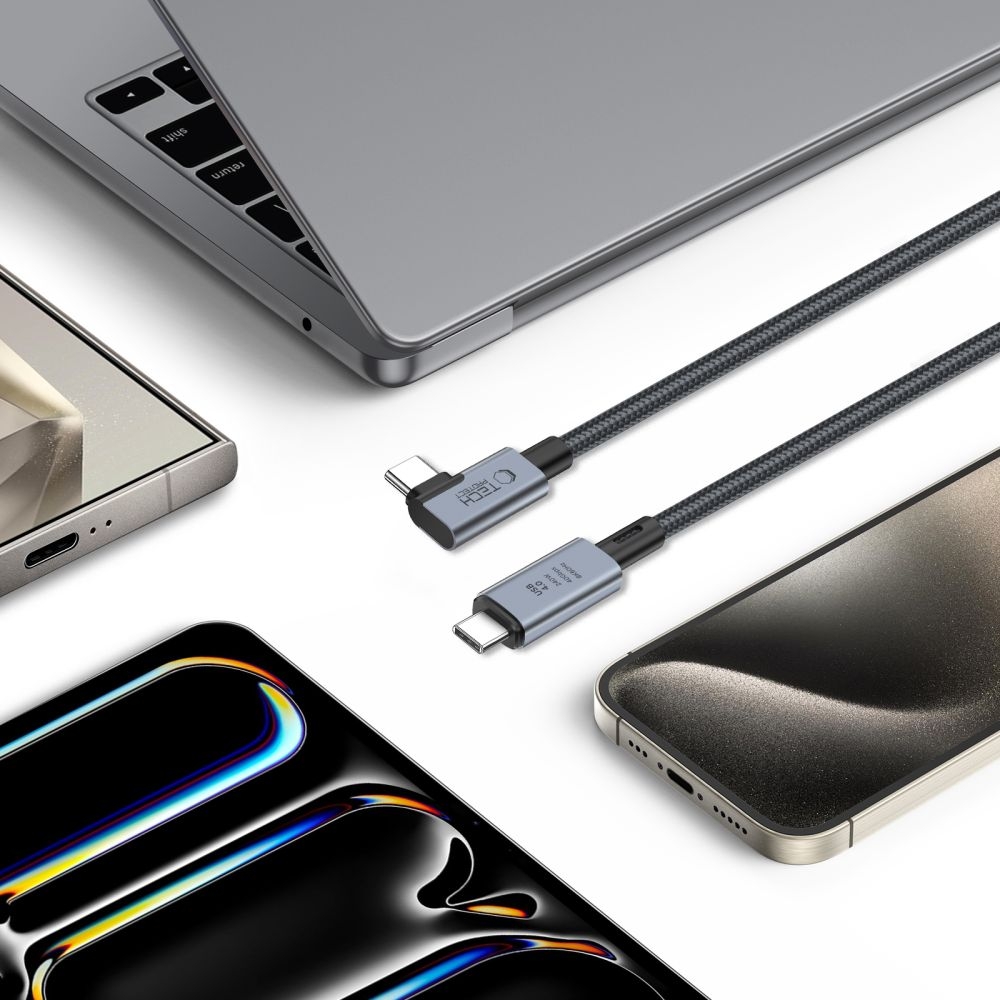 Tech-Protect Ultraboost Max "L" Cable - Καλώδιο Φόρτισης και Μεταφοράς Δεδομένων USB4 Type-C 8K 40Gbps σε Type-C Ορθή Γωνία - 150cm - 240W - 5A - Grey (5906302309252)