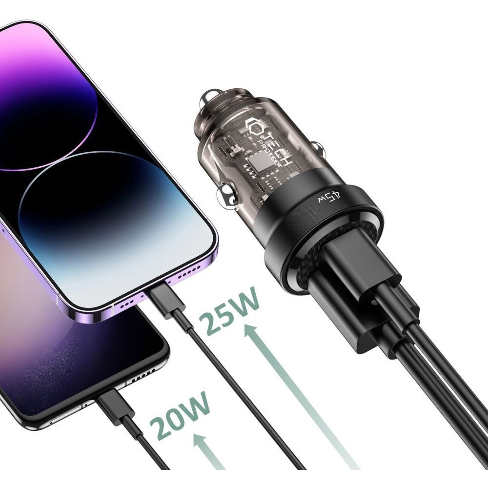 Tech-Protect CC45W 2 Port Car Charger - Φορτιστής Αυτοκινήτου με 1 x USB-A / 1 x Type-C - 45W - Black (9490713931707)