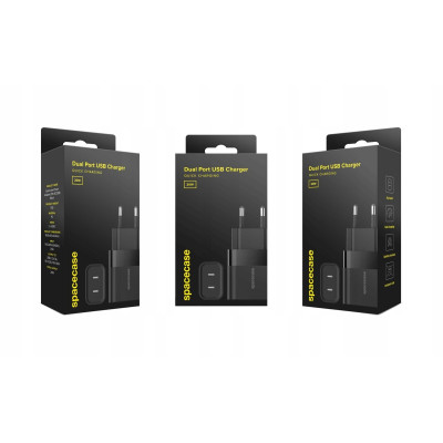 Spacecase SC010B Dual Port Quick USB Charger - Ταχυφορτιστής Ταξιδιού / Αντάπτορας με 2 x Type-C - 20W - Black (5905719109271)