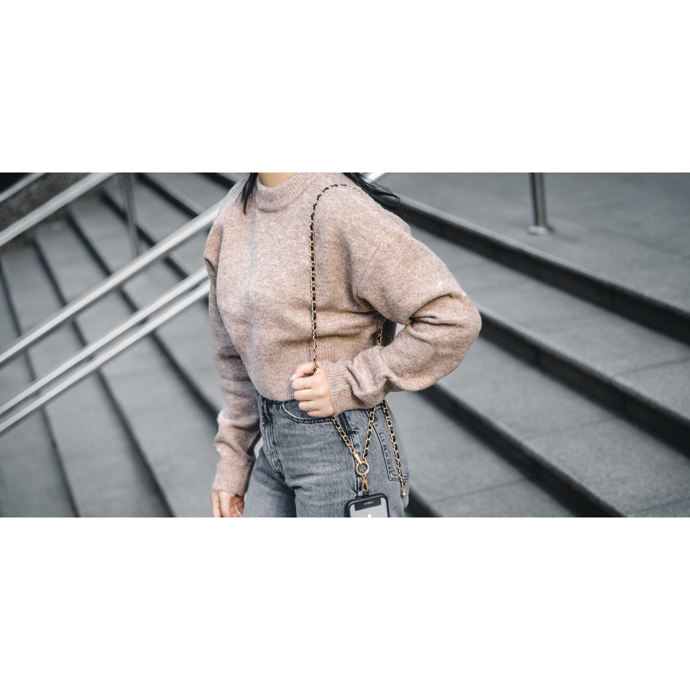 SwitchEasy MagEasy Leather Chain Strap Classic & Strap Card - Μεταλλικό Αποσπώμενο Λουράκι Λαιμού για Θήκες Κινητών iPhone - Black / Matte Gold (MPHIPH222BO23)