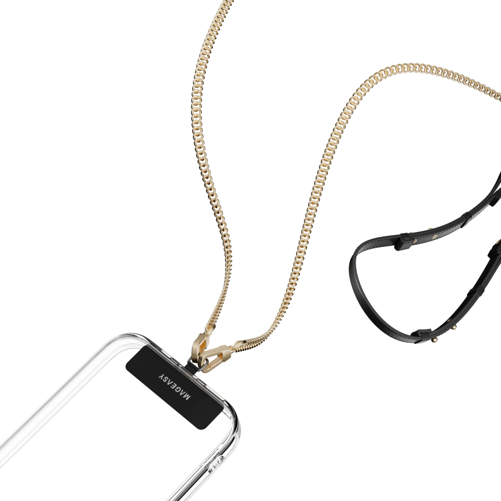SwitchEasy MagEasy Leather Chain Strap Modern & Strap Card - Μεταλλικό Αποσπώμενο Λουράκι Λαιμού για Θήκες Κινητών iPhone - Black / Matte Gold (MPHIPH224BO23)