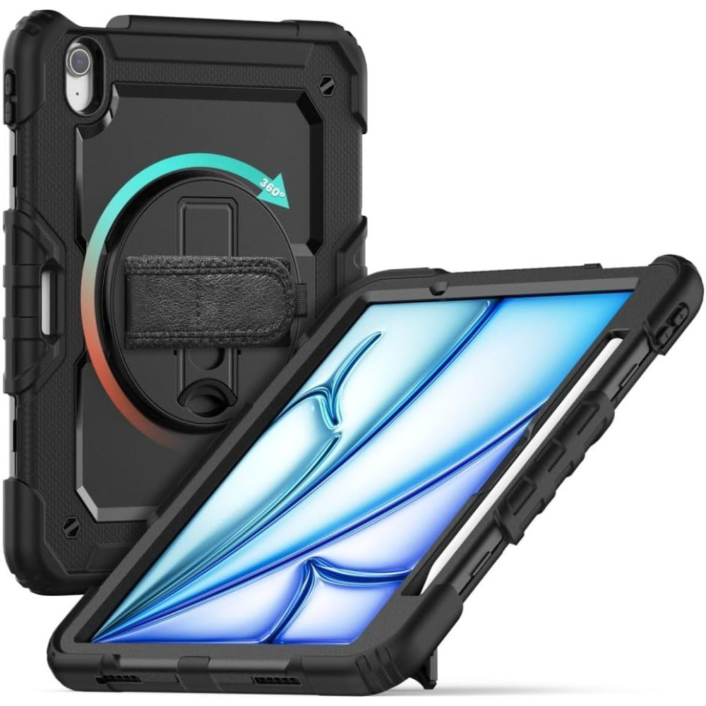 Tech-Protect Solid 360 - Ανθεκτική Θήκη με Λαβή / Backstand / Ζώνη Μεταφοράς - Apple iPad Air 7 2025 11" / Air 6 2024 11" - Black (5906302308736)
