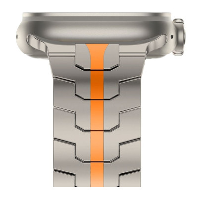 Tech-Protect Stainless Line - Μεταλλικό Λουράκι από Ανοξείδωτο Ατσάλι - Apple Watch Ultra/SE/11/10/9/8/7/6/5/4 (49/46/45/44mm) - Titanium / Orange (5906203697311)