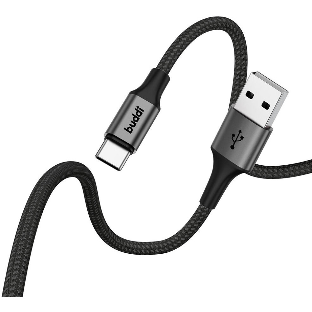 Buddi Flex - Καλώδιο Φόρτισης και Μεταφοράς Δεδομένων USB-A σε Type-C - 300cm - 12W - Black - 5 Έτη Εγγύηση (8719246446054)