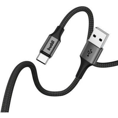 Buddi Flex - Καλώδιο Φόρτισης και Μεταφοράς Δεδομένων USB-A σε Type-C - 30cm - 12W - Black - 5 Έτη Εγγύηση (8719246446023)