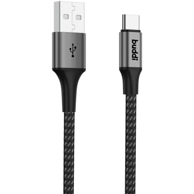 Buddi Flex - Καλώδιο Φόρτισης και Μεταφοράς Δεδομένων USB-A σε Type-C - 100cm - 12W - Black - 5 Έτη Εγγύηση (8719246446030)