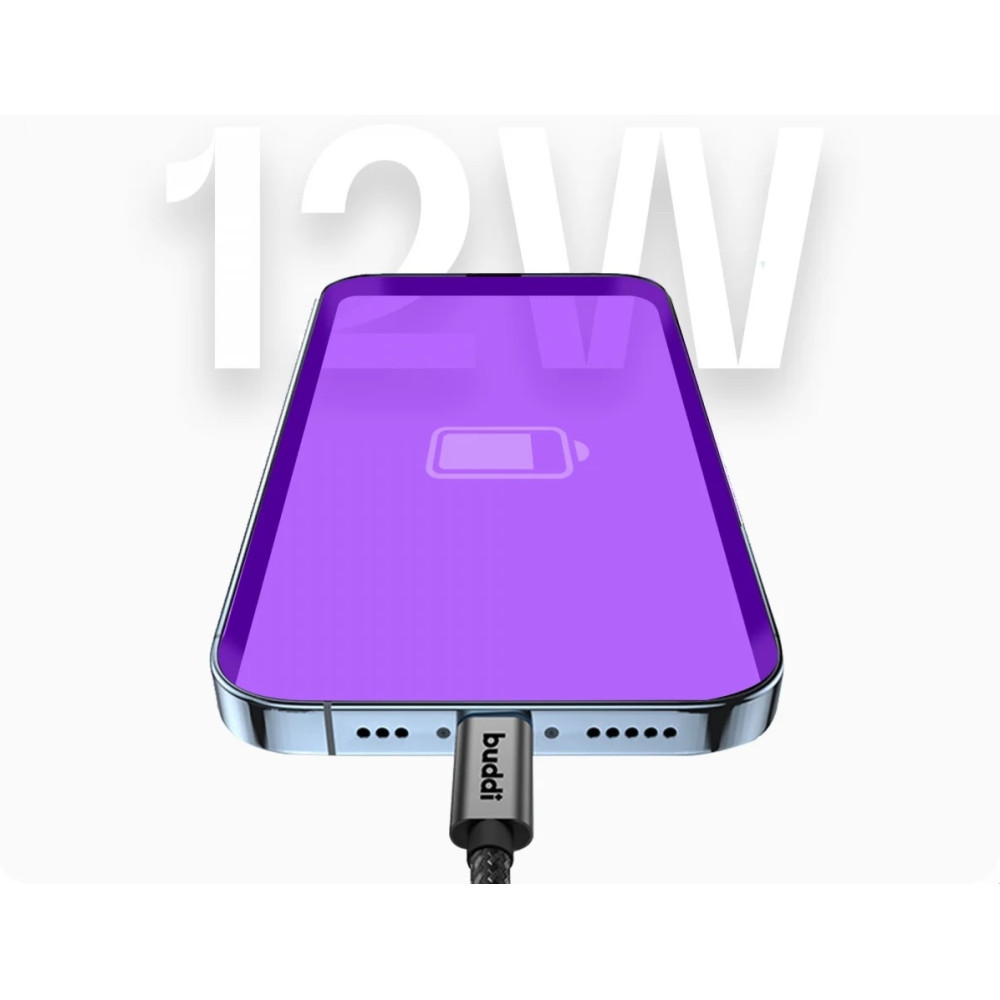 Buddi Flex - Καλώδιο Φόρτισης και Μεταφοράς Δεδομένων USB-A σε Lightning - 200cm - 12W - Black - 5 Έτη Εγγύηση (8719246446122)