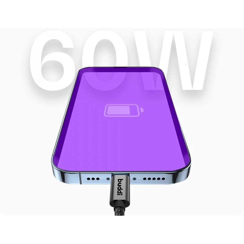 Buddi Flex - Ελαστικό Σπιράλ Καλώδιο Φόρτισης και Μεταφοράς Δεδομένων Type-C σε Type-C - 100cm - 60W - Black - 5 Έτη Εγγύηση (8719246446153)