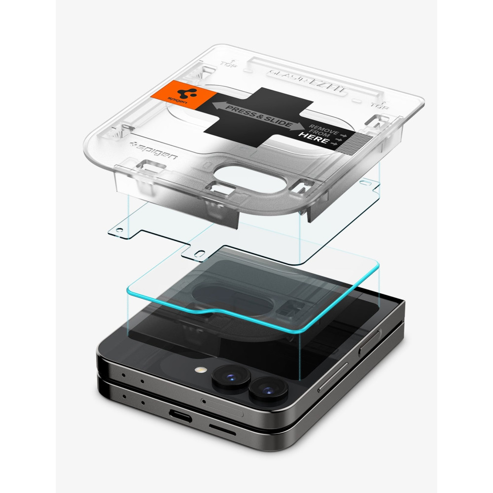 Αντιχαρακτικό Προστατευτικό Γυαλί Εξωτερικής Οθόνης - Samsung Galaxy Z Flip7 FE / Z Flip6 / Z Flip5 - Spigen Tempered Glass GLAS.tR EZ Fit - 2 Τεμάχια - Clear (AGL07972)