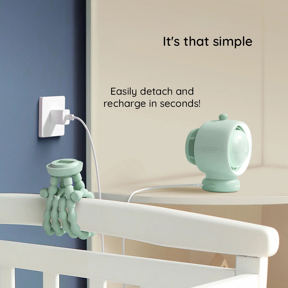 JisuLife Stroller Fan Life2 S - Φορητό Επαναφορτιζόμενο Ανεμιστηράκι με Ψηφιακή Οθόνη LED / Φωτάκι Νυκτός / Φίλτρο Καθαρισμού Αέρα / 100 Ταχύτητες & Ρυθμιζόμενη Αποσπώμενη Βάση - 5000mAh - Mint Green (6975061533139)