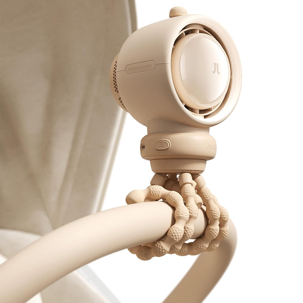 JisuLife Stroller Fan Life2 S - Φορητό Επαναφορτιζόμενο Ανεμιστηράκι με Ψηφιακή Οθόνη LED / Φωτάκι Νυκτός / Φίλτρο Καθαρισμού Αέρα / 100 Ταχύτητες & Ρυθμιζόμενη Αποσπώμενη Βάση - 5000mAh - Brown (6975061533146)