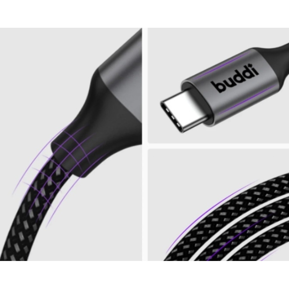 Buddi Flex - Ελαστικό Σπιράλ Καλώδιο Φόρτισης και Μεταφοράς Δεδομένων USB-A σε Type-C - 100cm - 12W - Black - 5 Έτη Εγγύηση (8719246446146)