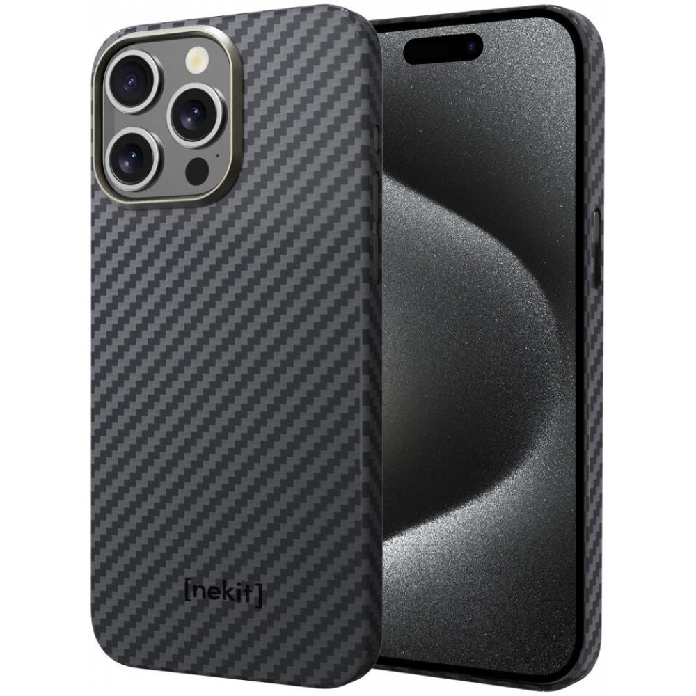 Θήκη Apple iPhone 15 Pro Max - Nekit Fiber - Σκληρή Aramid Fiber με MagSafe - 1mm - 1500D Kevlar - Black (8719246451898)
