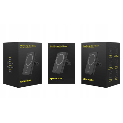 Spacecase WM1B MagCharge Car Holder - Μαγνητική Βάση Ασύρματης Φόρτισης για Κινητά MagSafe για Αεραγωγούς Αυτοκινήτων - 7.5W - Black (5905719110314)