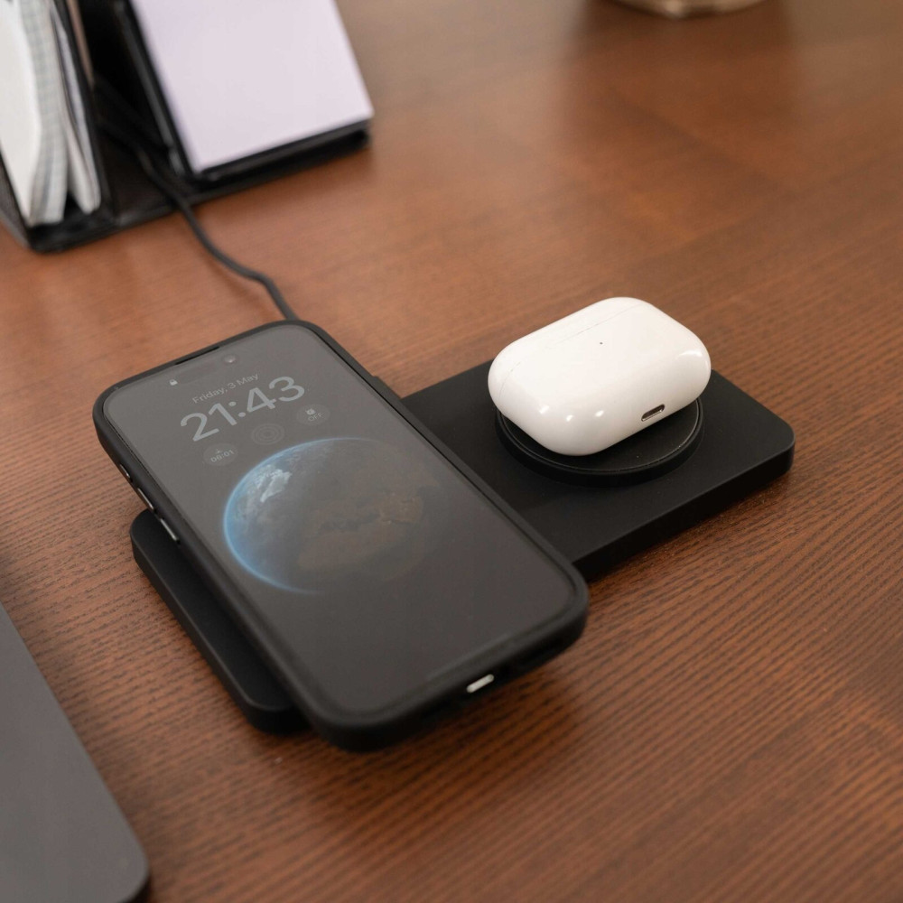 Spacecase WM3B Wireless Desktop Dual Charger MagCharge - Βάση Ασύρματης Φόρτισης MagSafe για iPhone 16 / 15 / 14 / 13 / 12 & AirPods - 15W - Black (5905719110352)