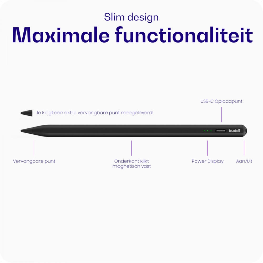 Buddi Wave Active Stylus Pen for iPad - Μαγνητική Ψηφιακή Γραφίδα Αφής με Palm Rejection για iPad - Black - 5 Έτη Εγγύηση (8719246449628)